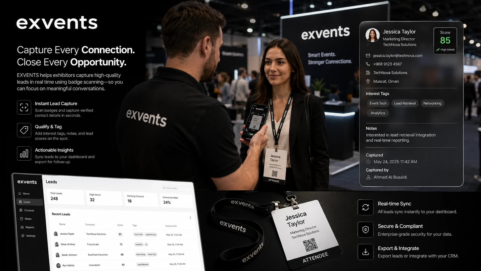 Exhibitor capturing a lead with EXVENTS